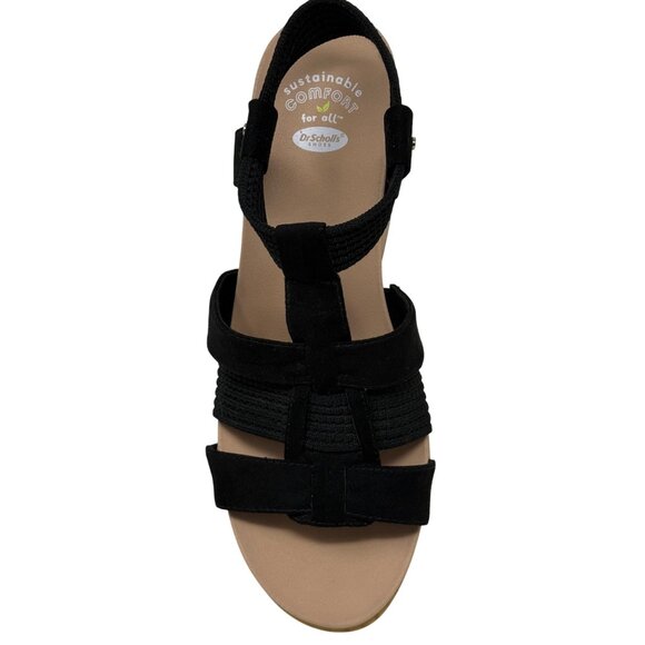 Dr. Scholls Black Blossom Strappy Platform Sandals US 10M Faux Wood Block Heel - Picture 3 of 11